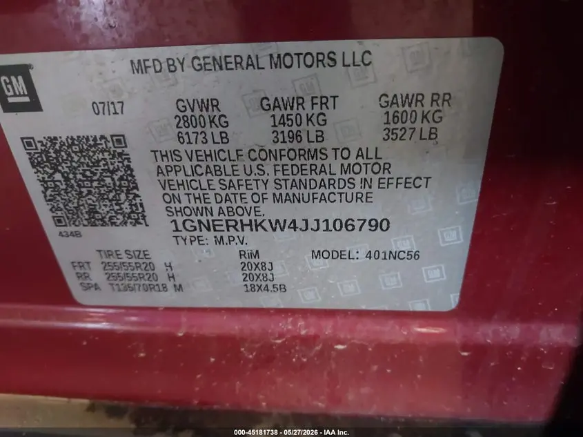 2018 CHEVROLET TRAVERSE 3LT