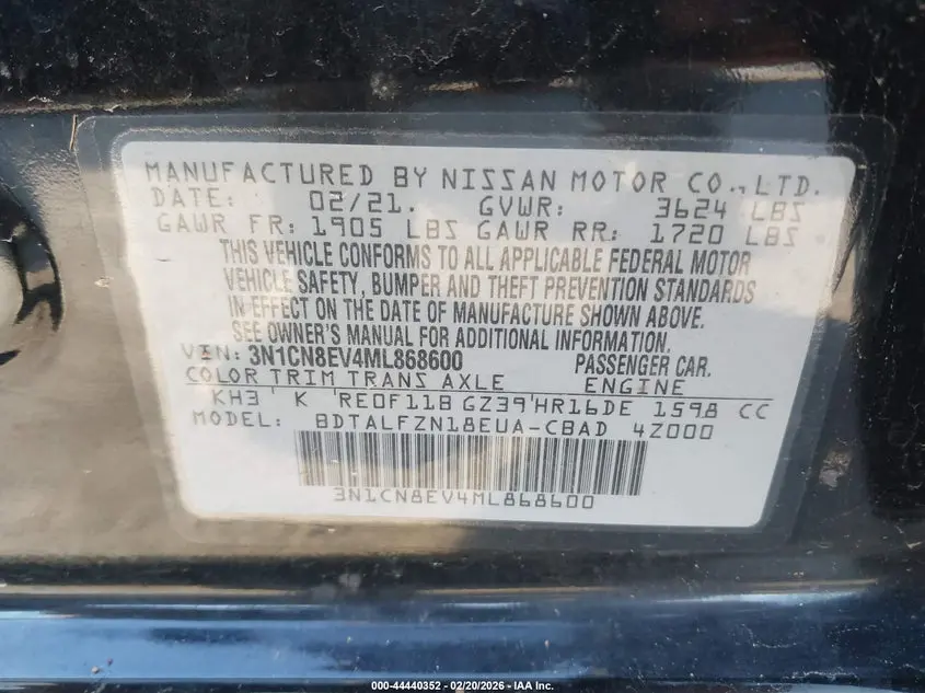 2021 NISSAN VERSA SV XTRONIC CVT