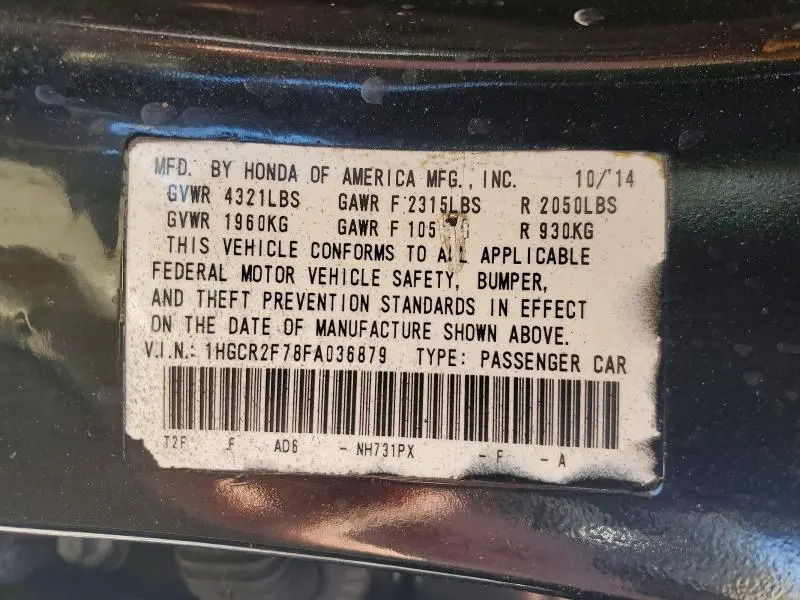 2015 HONDA ACCORD EX  