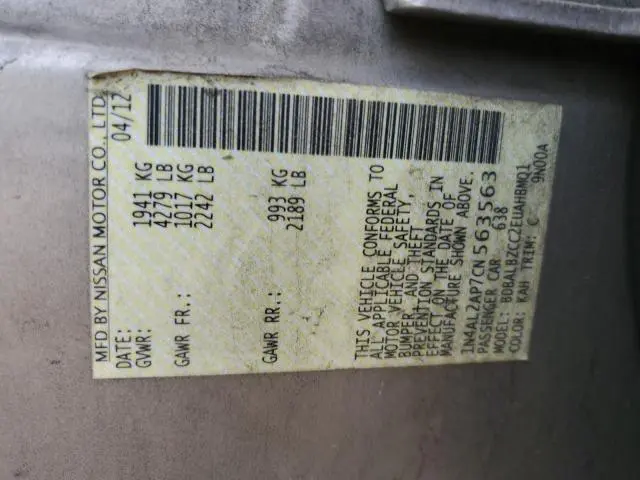 2012 NISSAN ALTIMA BASE  