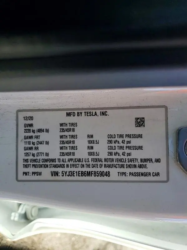 2021 TESLA MODEL 3   