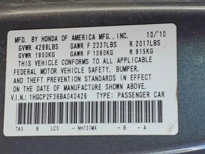 2011 HONDA ACCORD LX  