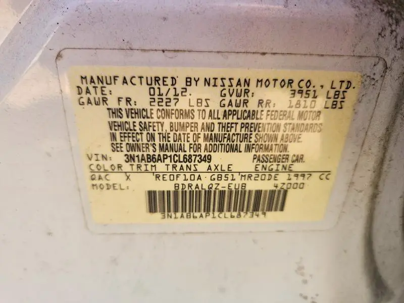 2012 NISSAN SENTRA 2.0  