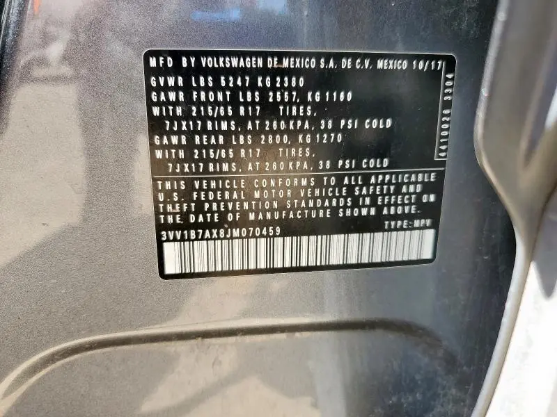 2018 VOLKSWAGEN TIGUAN S