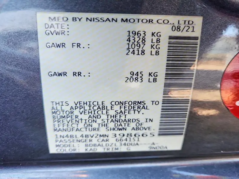 2021 NISSAN ALTIMA S  