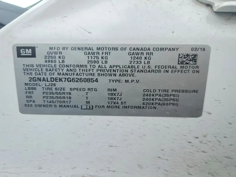 2016 CHEVROLET EQUINOX LTZ  