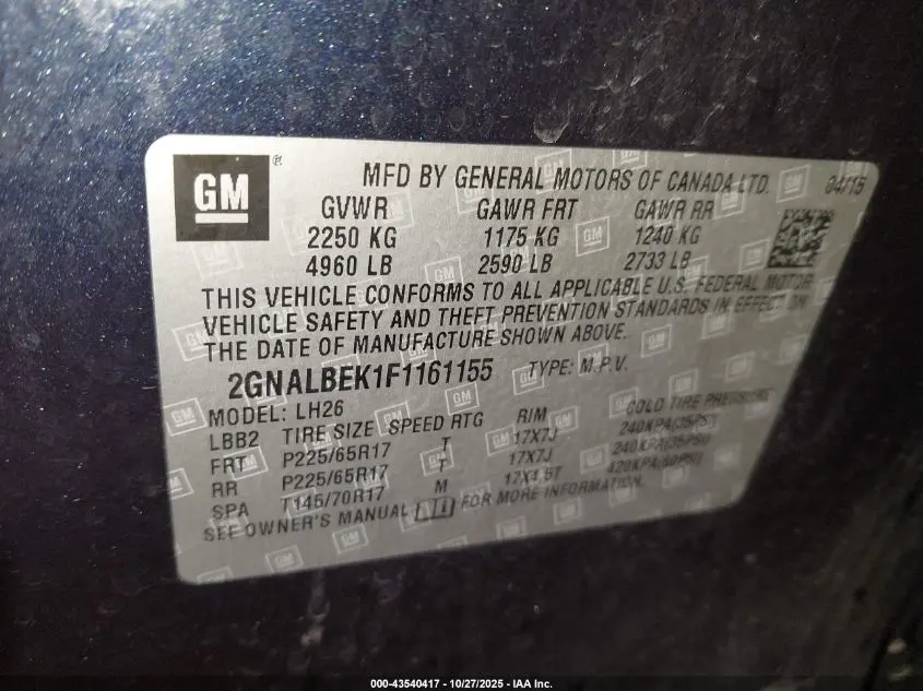 2015 CHEVROLET EQUINOX 1LT