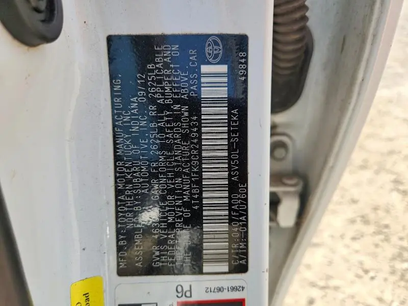 2012 TOYOTA CAMRY L  
