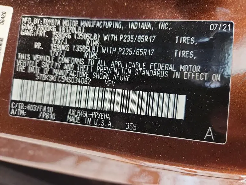 2021 TOYOTA SIENNA LE  