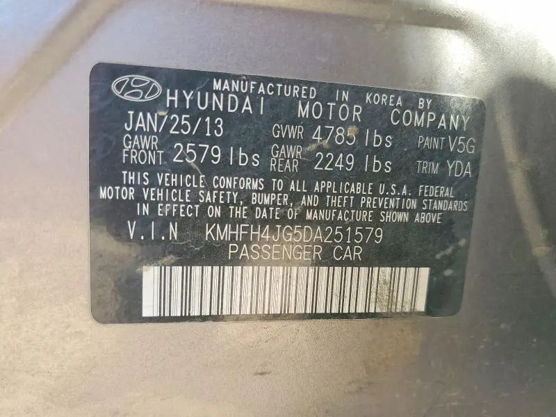2013 HYUNDAI AZERA BASE  