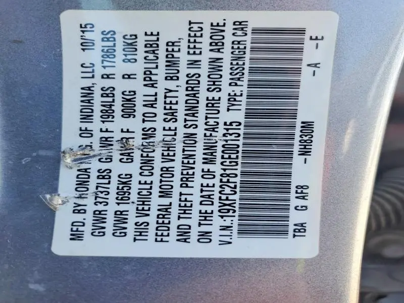 2016 HONDA CIVIC EX  