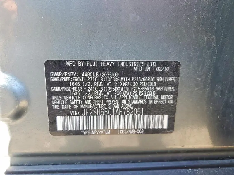 2010 SUBARU FORESTER XS  