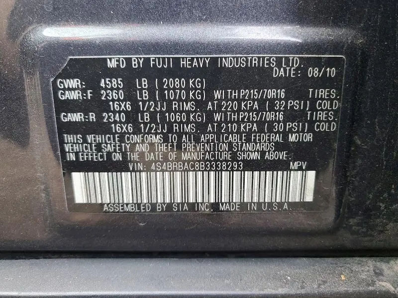 2011 SUBARU OUTBACK 2.5I  