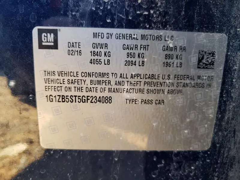 2016 CHEVROLET MALIBU LS  