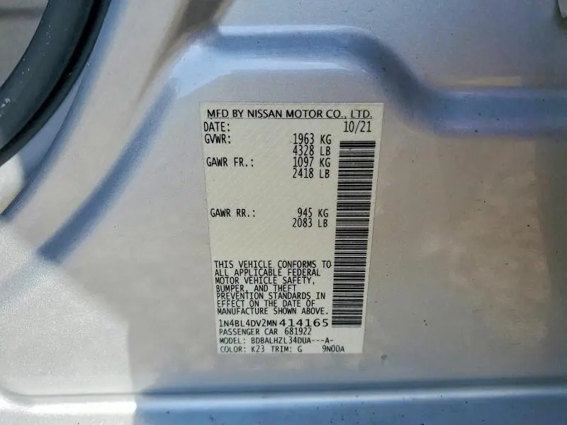 2021 NISSAN ALTIMA SV  