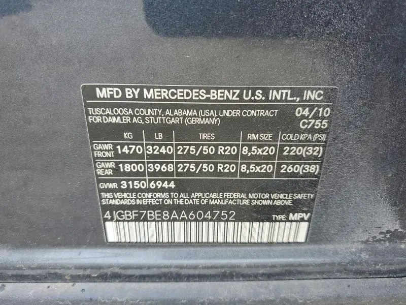2010 MERCEDES-BENZ GL 450 4MATIC  