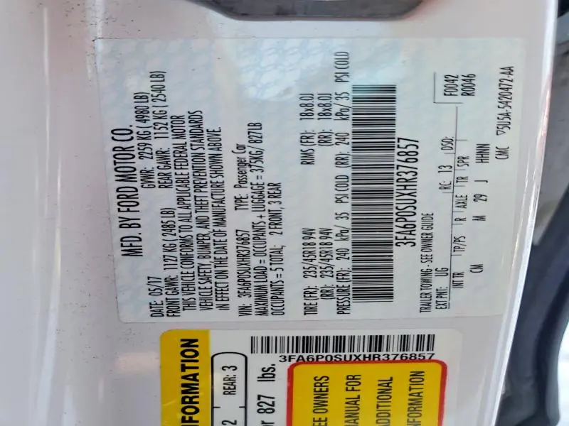 2017 FORD FUSION TITANIUM PHEV  