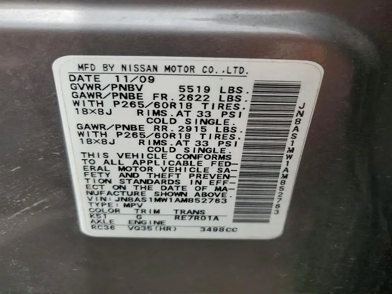 2010 INFINITI FX35 BASE  