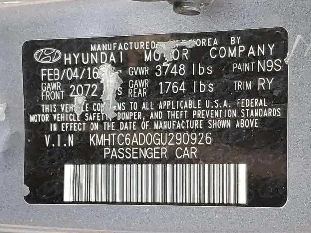 2016 HYUNDAI VELOSTER   