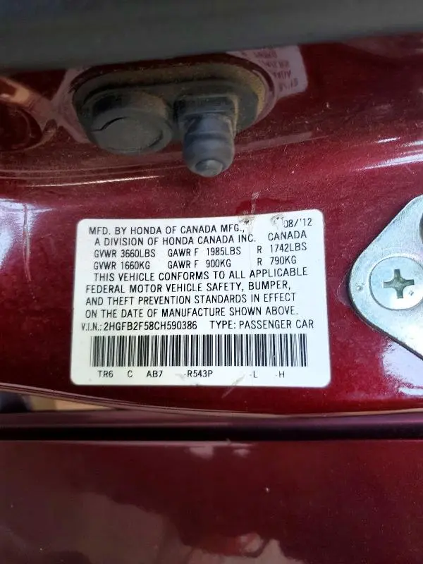 2012 HONDA CIVIC LX  