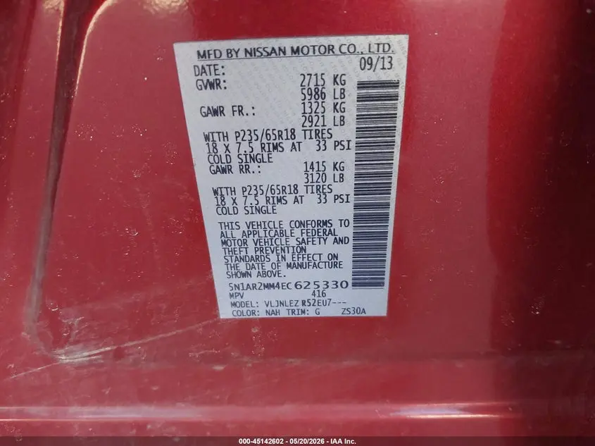 2014 NISSAN PATHFINDER SV