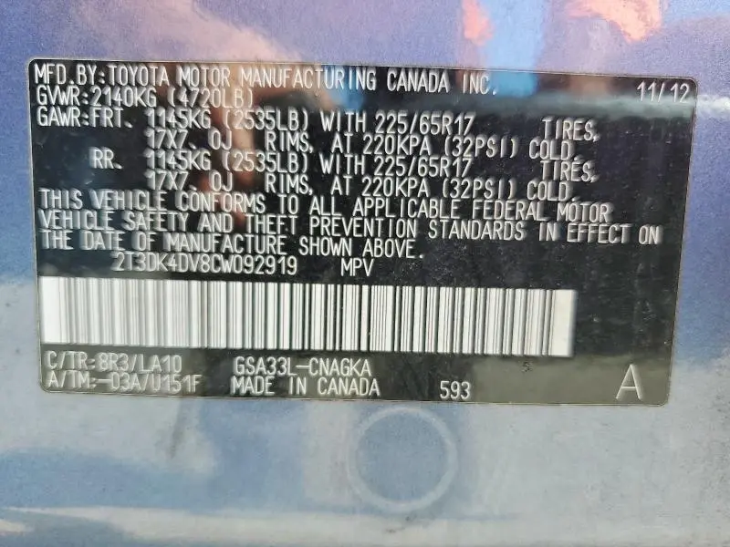 2012 TOYOTA RAV4 LIMITED  