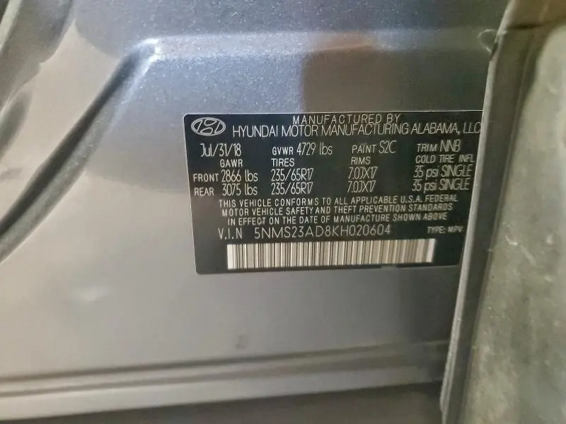 2019 HYUNDAI SANTA FE SE  