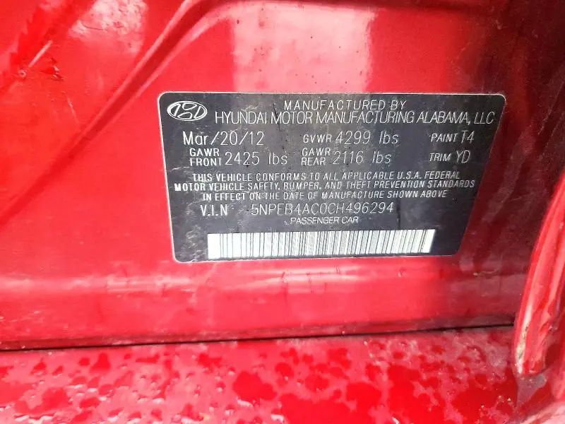 2012 HYUNDAI SONATA GLS  