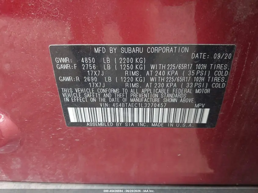 2020 SUBARU OUTBACK PREMIUM