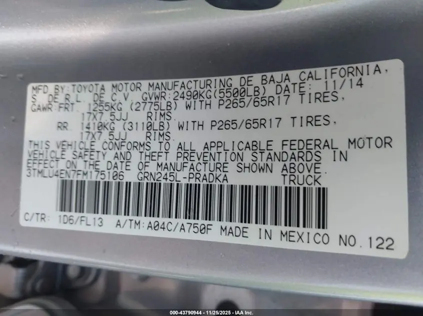 2015 TOYOTA TACOMA BASE V6