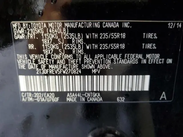 2015 TOYOTA RAV4 LIMITED  