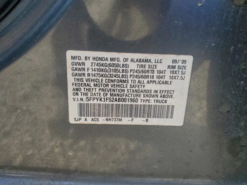 2010 HONDA RIDGELINE RTL  