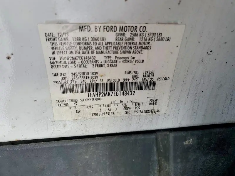 2014 FORD TAURUS POLICE INTERCEPTOR  