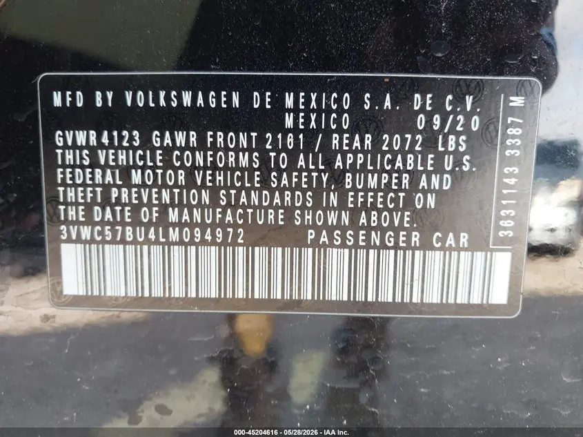 2020 VOLKSWAGEN JETTA 1.4T R-LINE/1.4T S/1.4T SE