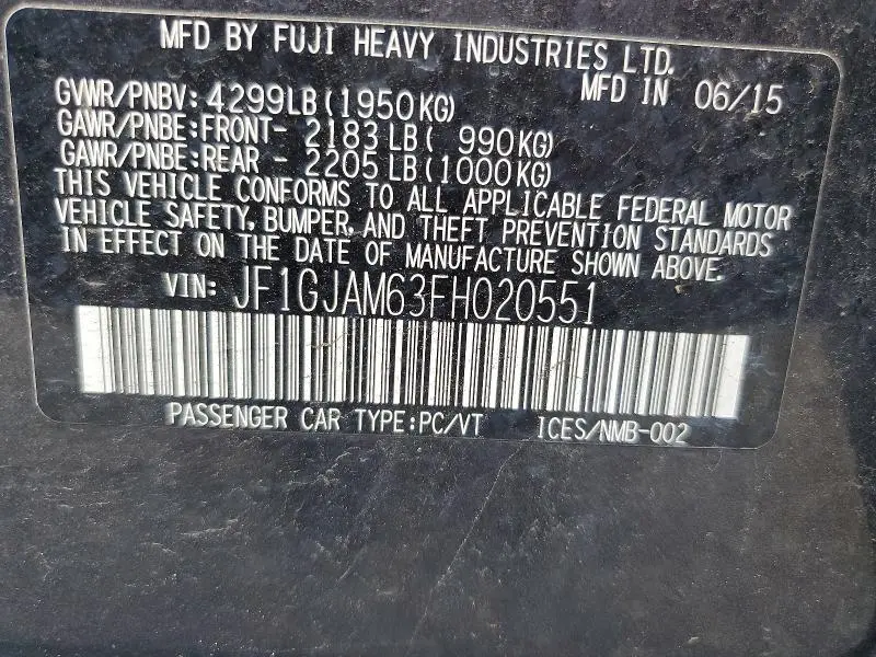 2015 SUBARU IMPREZA LIMITED  