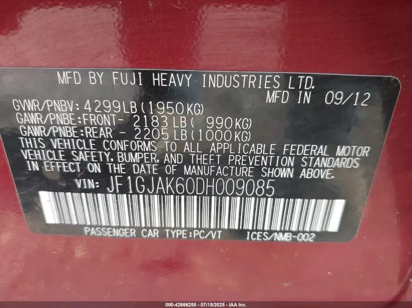 2013 SUBARU IMPREZA 2.0I LIMITED
