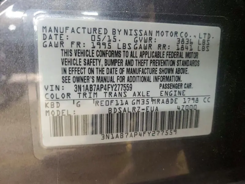 2015 NISSAN SENTRA SR  