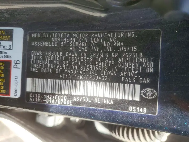 2015 TOYOTA CAMRY LE  