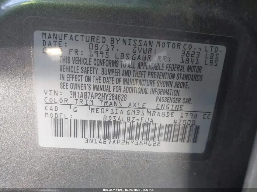 2017 NISSAN SENTRA S