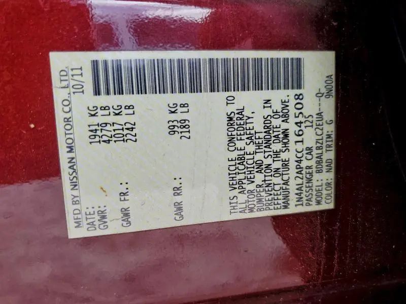 2012 NISSAN ALTIMA BASE  