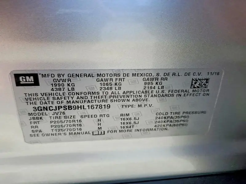 2017 CHEVROLET TRAX 1LT  