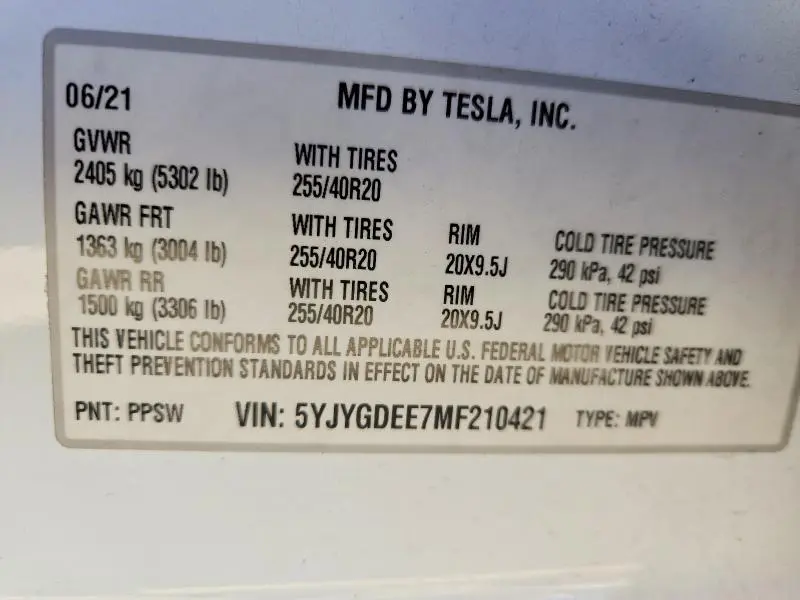 2021 TESLA MODEL Y   