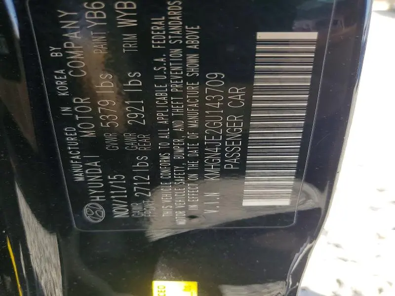 2016 HYUNDAI GENESIS 3.8L  