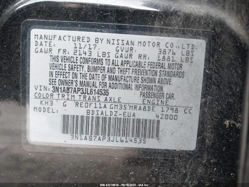 2018 NISSAN SENTRA SV