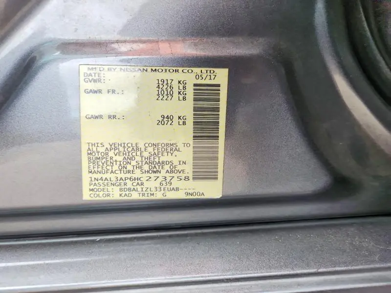 2017 NISSAN ALTIMA 2.5 SV  
