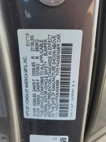 2019 HONDA ACCORD EXL