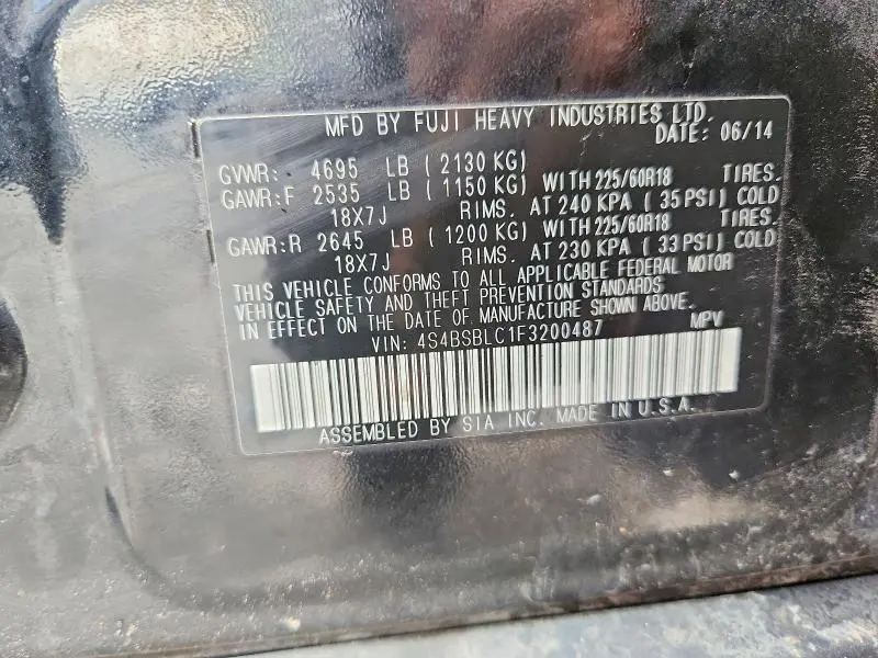 2015 SUBARU OUTBACK 2.5I LIMITED  