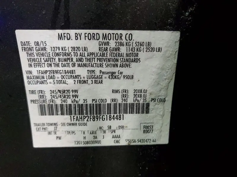 2015 FORD TAURUS LIMITED  