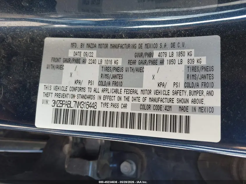 2022 MAZDA MAZDA3 SELECT