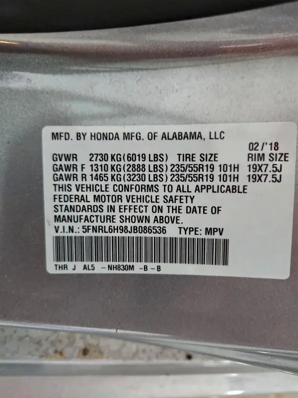 2018 HONDA ODYSSEY ELITE  